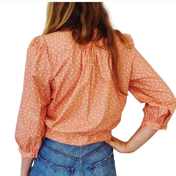 Madewell Blouse Top Shirt Wrap Peach Scatter Star Crossover Waist Tie Size XS - Picture 8 of 10